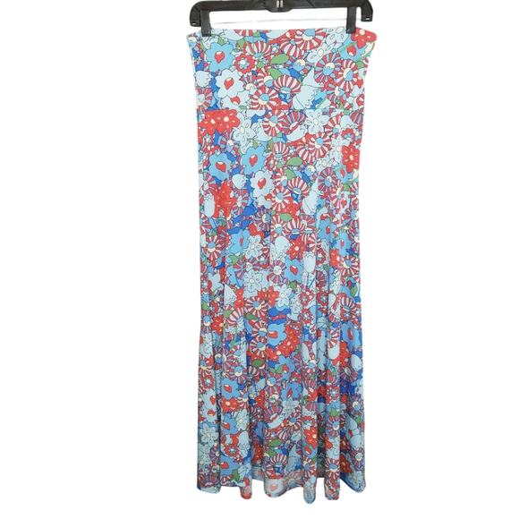 LulaRoe Floral Maxi Skirt XS Mod Long Knit Blue - Picture 1 of 9